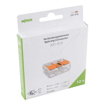 221 Blisterpakke 3-leder med vippepaler 4mm2 12 stk.