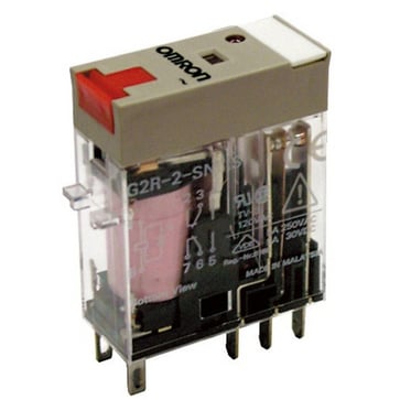Relæ plug-in 8-polet DPDT 5A mech & LED-indikatorer låsbar testknap label facilitet G2R-2-SNI 230AC(