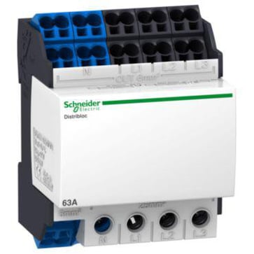 Linergy DX distributionsblok for DIN-skinne 63A 4 polet tilslutning i bund 1x25 mm24x6 mm2 pr fase o