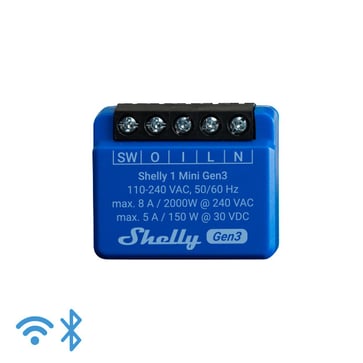 Shelly 1 Mini (GEN 3) - WiFI relæ med potentialfrit kontaktsæt (230VAC)