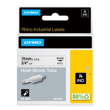 DYMO Rhino industri tape krympeflex sort på hvid 19mmx1,5m