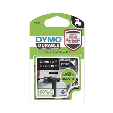 DYMO D1 Durable tape fvid på sort 12mmx3m