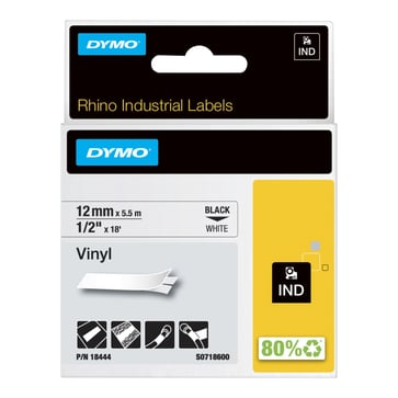 DYMO Rhino industri tape vinyl sort på hvid 12mmx5,5m
