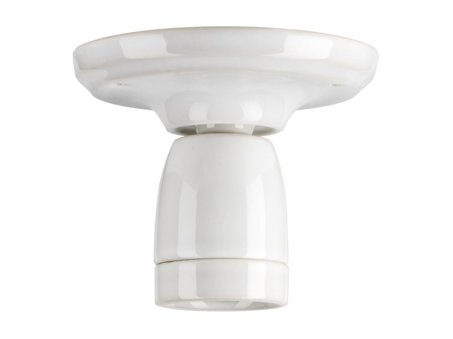 Loft/Væg fatning - E27, Porcelæn, Hvid