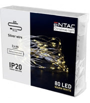 4 meter indendørs LED julelyskæde - Batteri, 80 LED, varm hvid