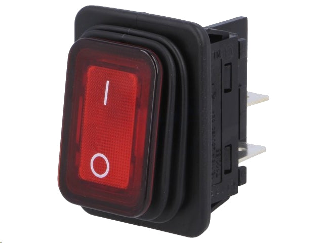 Vippekontakt - 2P OFF-ON, 250V/16A, RØD lys (IP65)