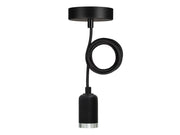 Pendel m. E27 sokkel - BARI, Sort stofledn. (1,5m)