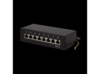 Patch panel - 8 x RJ45 CAT6 skærmet, Sort