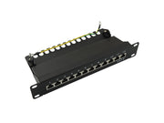 10" CAT6 Patch Panel - 12 x RJ45 skærmet, Sort
