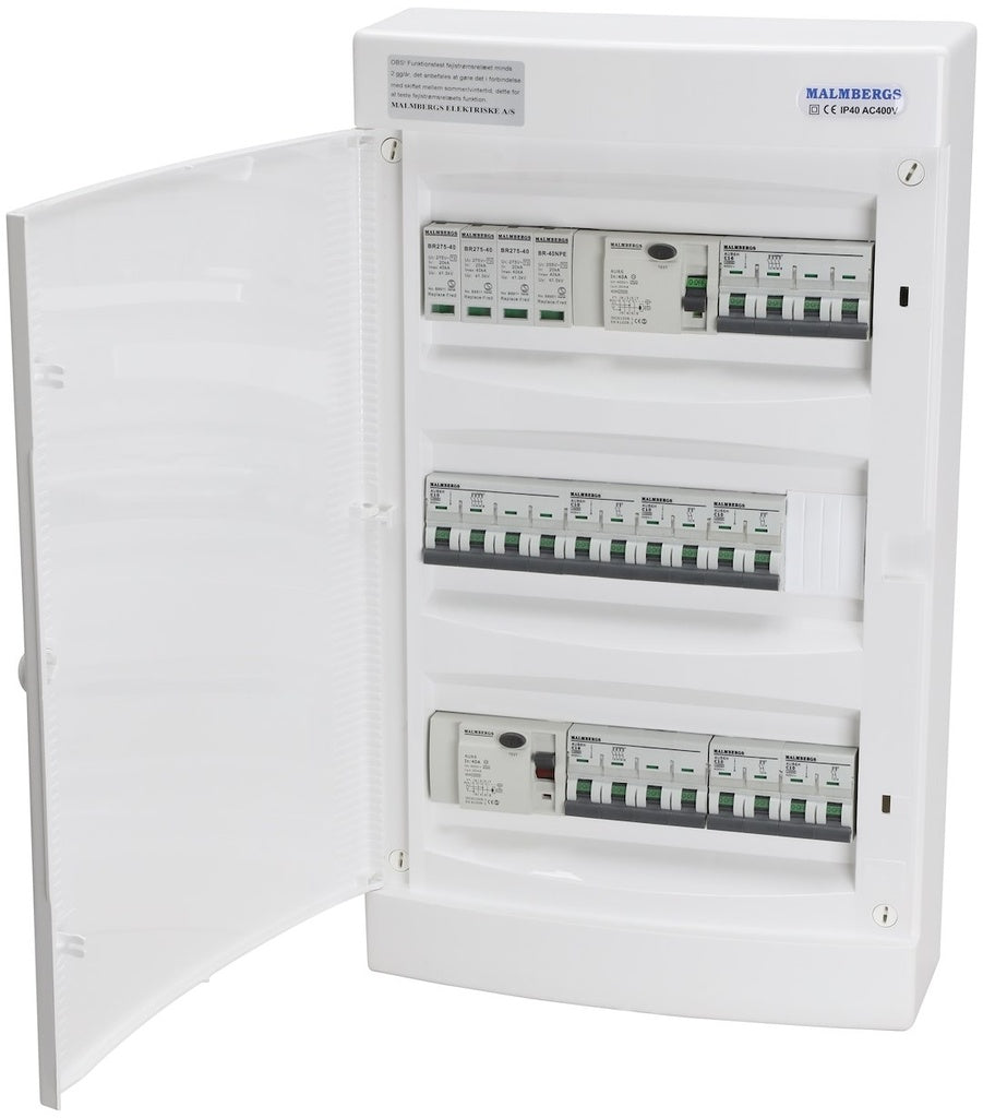 Færdigmonteret gruppetavle – 2x16A 3P+N + 1x10A 3P+N + 5x 10A 1P+N + Transient