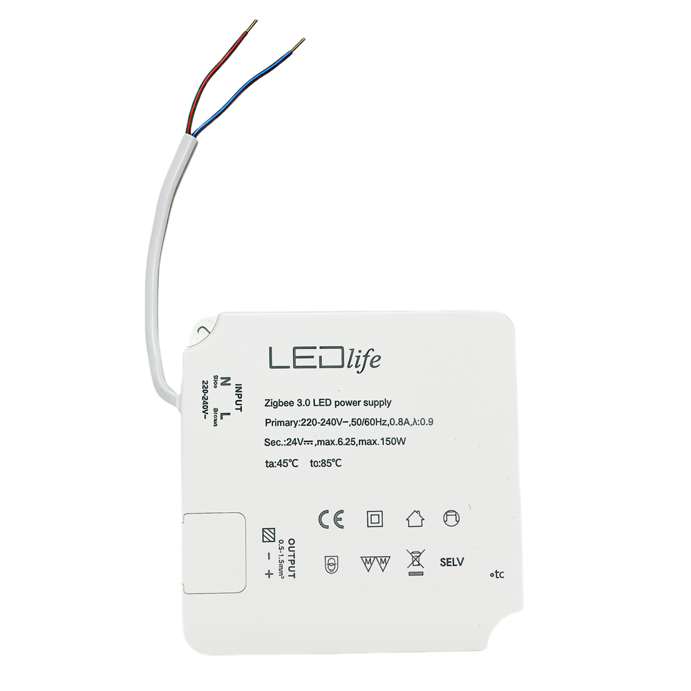 Zigbee 150W strømforsyning - Hue kompatibel, 24V DC, 6,25A, IP20, indendørs brug