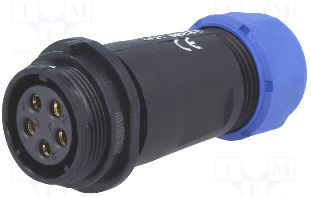 Rundstik, SP21 - 5pol hun, til Ø7-12mm kabel (IP68)