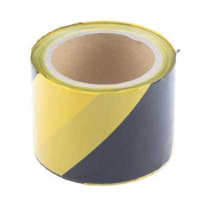 Advarselstape - 75mm x 100m, Sort/Gul