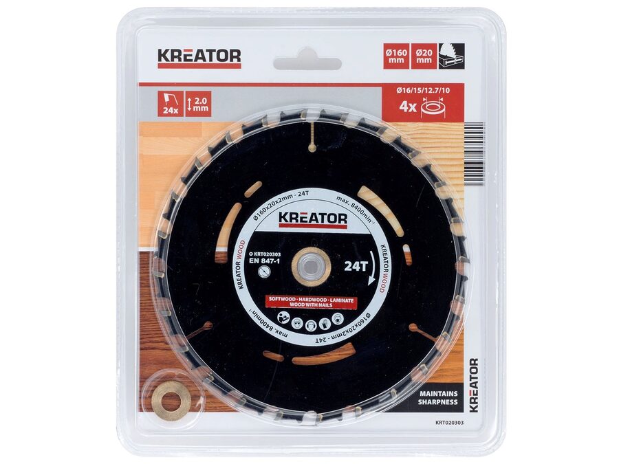 Rundsavsklinge, Ø160mm - Til træ og laminat, 24 tænder