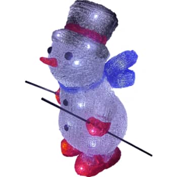 Akryl  Ski Snemand, 30 hvide Led, IP 44 batteri boks med timer