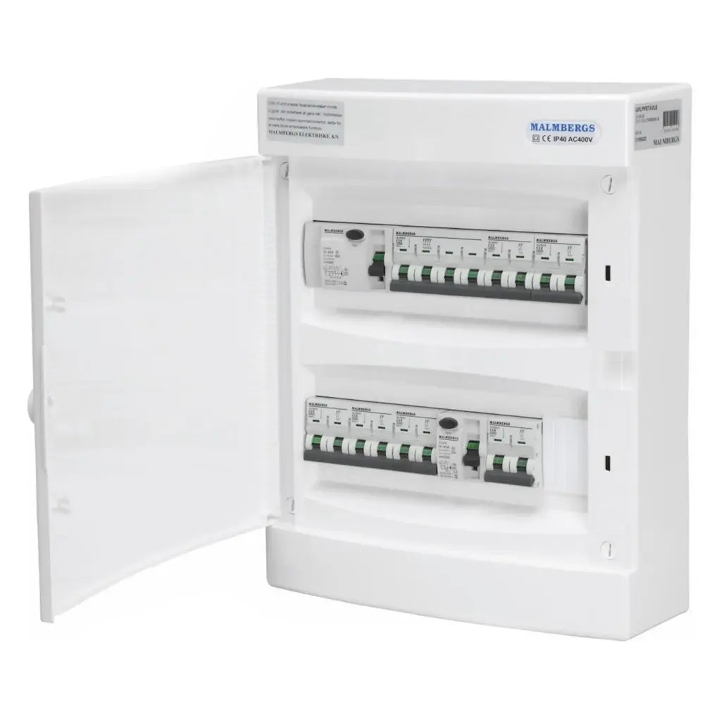 Færdigmonteret gruppetavle – 1x16A 3P+N + 1x10A 3P+N + 4x 10A 1P+N