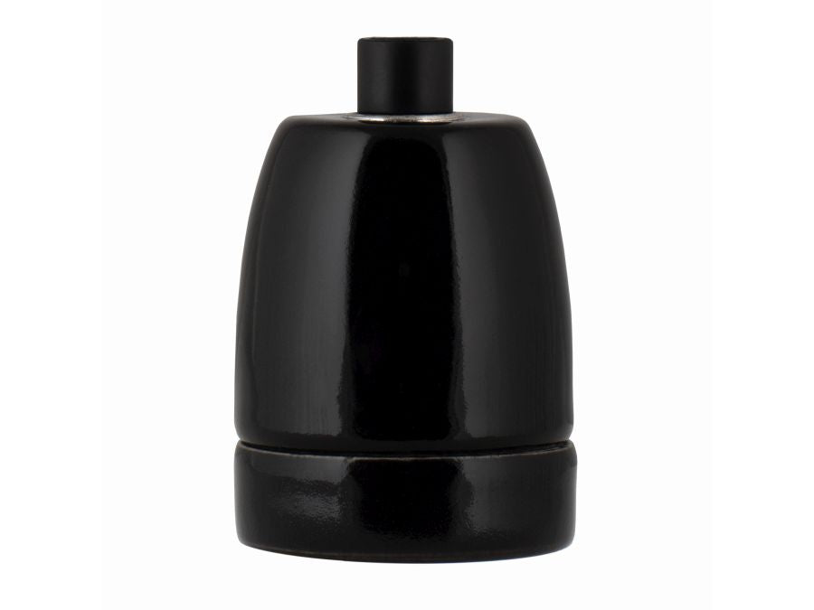 E27 Porcelænsfatning - Sort, m. trækaflastning