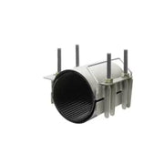 108-128/200mm AVK bandagemuffe, 2-delt, fs20, aisi316, EPDM  Reparationsklamme i rustfrit stål med dobbeltbånd og håndtag. Til vand -40° C til +100° C