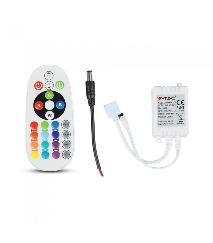 RGB kontroller med fjernbetjening - memory funktion, infrarød, 12V (72W), 24V (144W)