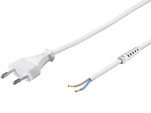Strømkabel - Euro han til løs ende m. aflastn., Hvid (1,5m)