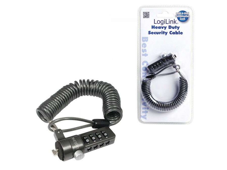 Notebook sikkerhedswire m. kodelås - Sort, spiral (1,8m)