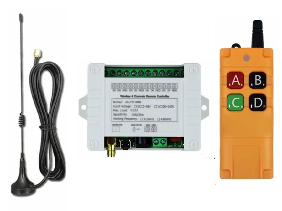 4 kanal RF fjernbetjeningssæt, 12-36Vdc ind, 10A (433MHz)