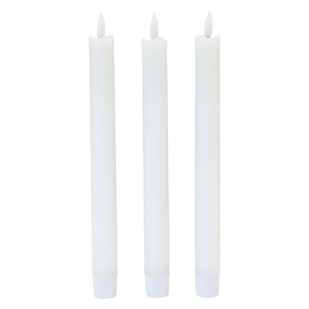 3-pak LED stearinlys med flammeeffekt, Ø2,2cm, Højde: 24,5cm, kronelys, fjernbetjening, timer, batteridrevet