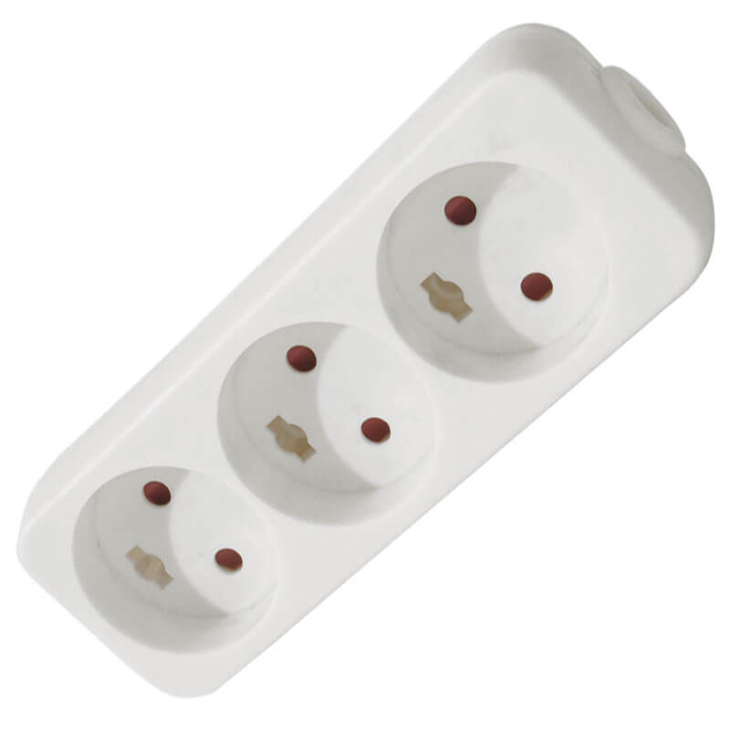 Stikdåse 3 udtag Hvid u. jord u. ledning