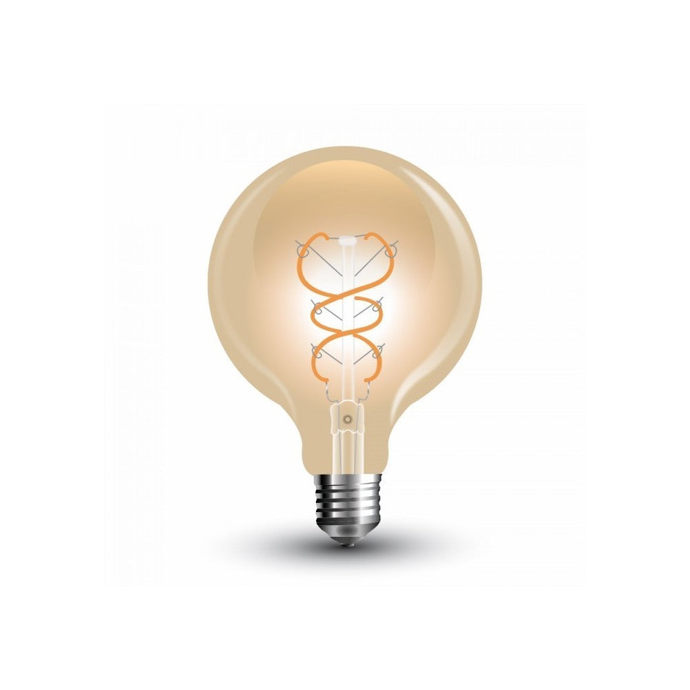 V-Tac 5W LED globepære - Kultråd, Ø9,5 cm, ekstra varm hvid, E27, erstatter 30W, 300lm, RA80