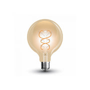 V-Tac 5W LED globepære - Kultråd, Ø9,5 cm, ekstra varm hvid, E27, erstatter 30W, 300lm, RA80