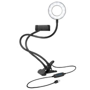 Smartphone holder med LED ringlys - Ø8,5cm, 24 LEDs, 5V / 2A