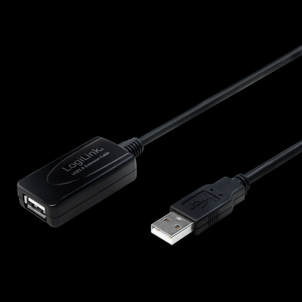 USB 2.0 Repeaterkabel - A han til A hun, Sort (10m)