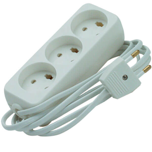 3 - stikdåse m/jord 5 m. ledning hvid