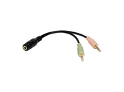 Headset til PC adapter - 4pol JACK hun > 2 x st. JACK han