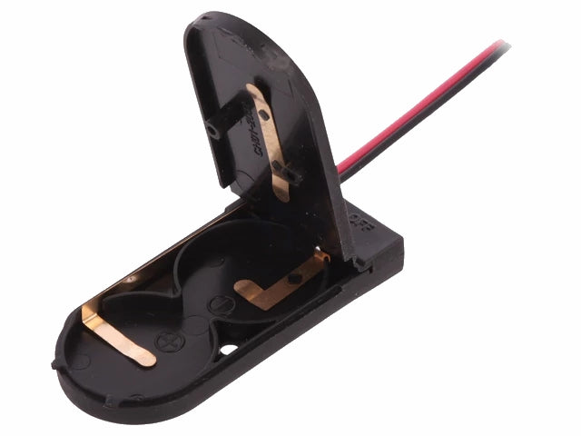 Batteriholder til 2xCR2032 knapcelle, Lukket hus m. kontakt