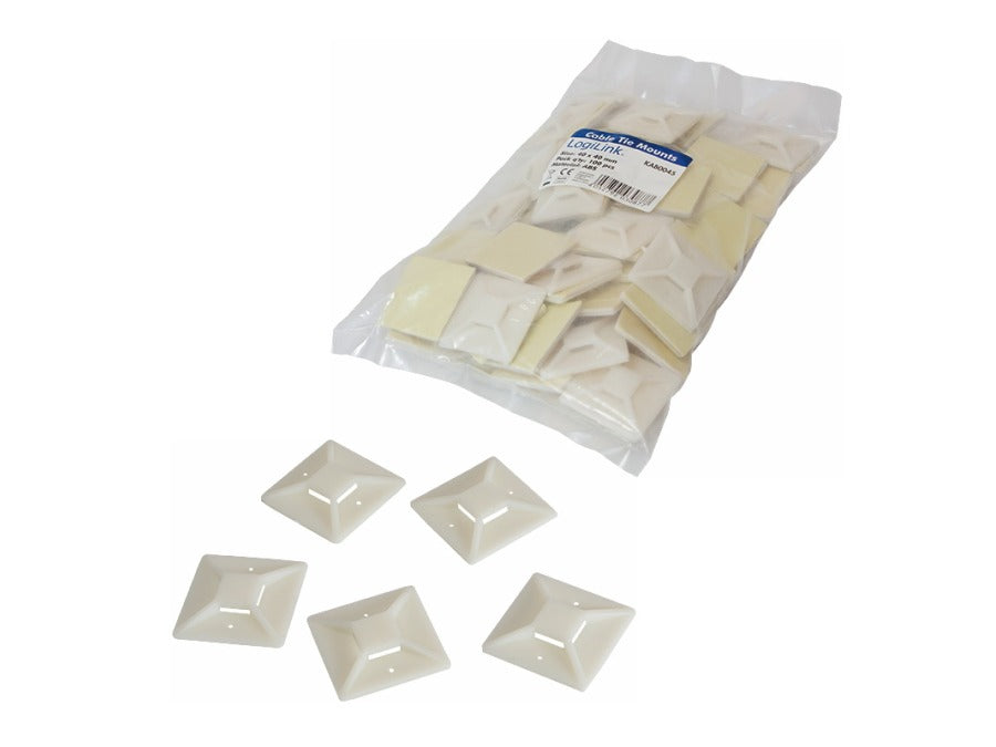 Selvklæbende kabelstrip-holder - 40x40mm (100 stk.)