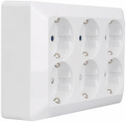 Stikkontakt schuko med 6 udtag i hvid