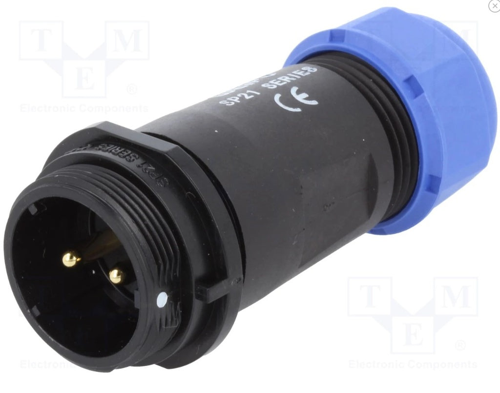 Rundstik, SP21 - 2P han, udv. gevind, Ø4,5-7mm kabel (IP68)