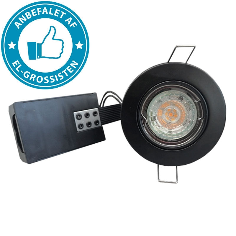 Indbygningsspot m 5,5W DimTone LED pære - Mat sort