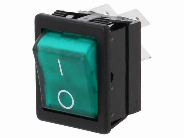 Vippekontakt - 2P OFF-ON, 16A 250V, Grøn lys 0-I (28x22,3mm)