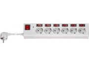 Stikdåse - 6 x CEE7/3, m. 7 afbrydere, Hvid (1,5m)