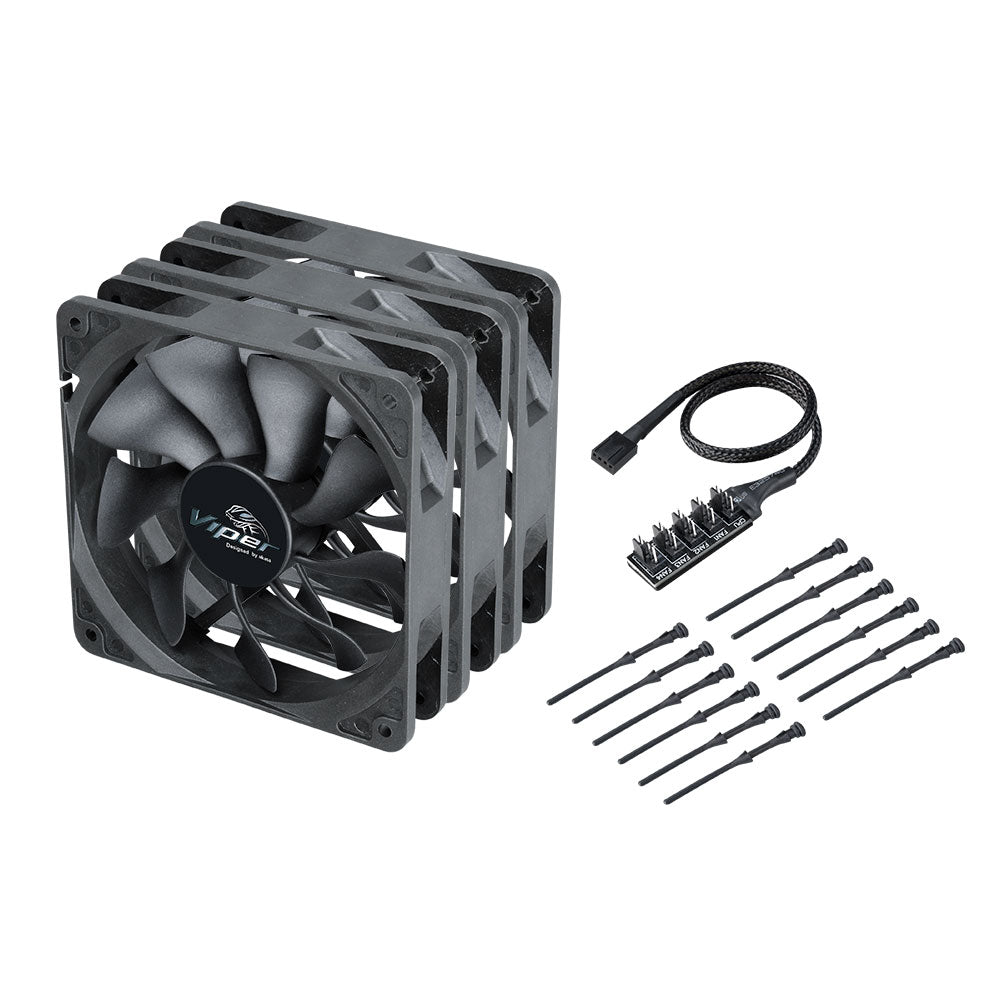 DC blæser - 120x120x25mm 12Vdc / 2W, 4 ledn., Sort (3 stk.)