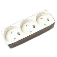 3-stikdåse u/jord m/blindhul hvid 250V 10A