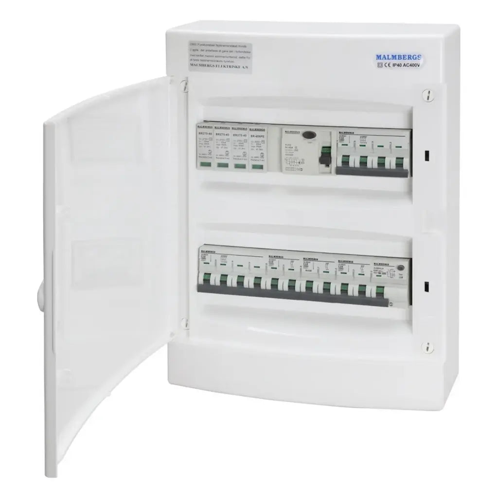 Færdigmonteret gruppetavle – 2x16A 3P+N + 3x10A 1P+N + 1xKombi 10A 1P+N + Transient