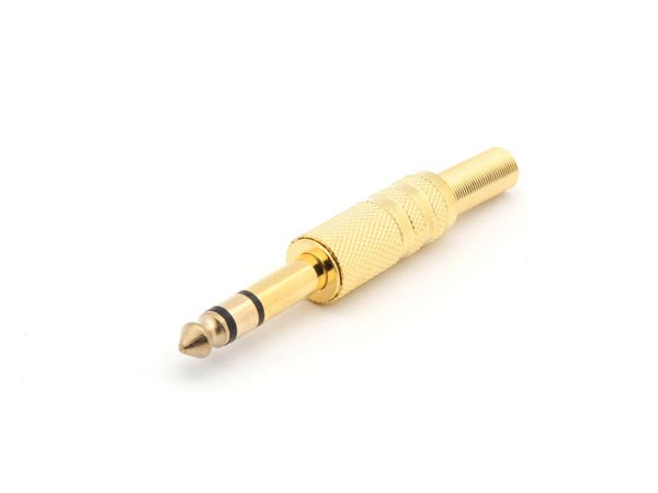 JACK stik - 6,35mm stereo han, Forgyldt