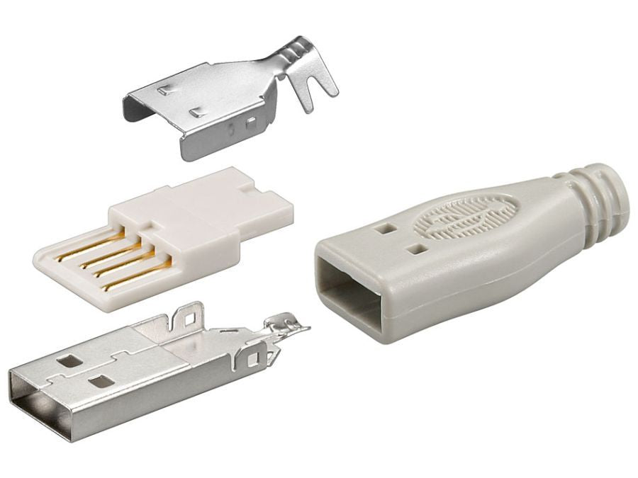 USB A hanstik - Til loddemontage, Grå