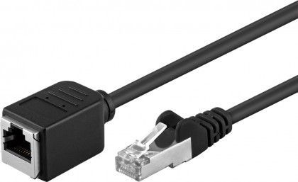 CAT5e forlængerkabel - F/UTP, RJ45 han/hun, Sort (1m)