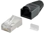 RJ45 modularstik - 8P8C til CAT5e skærmet, trækaflast., Sort