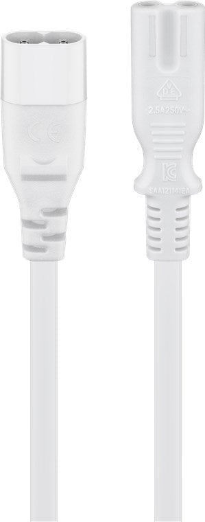 Strømkabel - IEC60320 C7 til IEC60320 C8, Hvid (2m)
