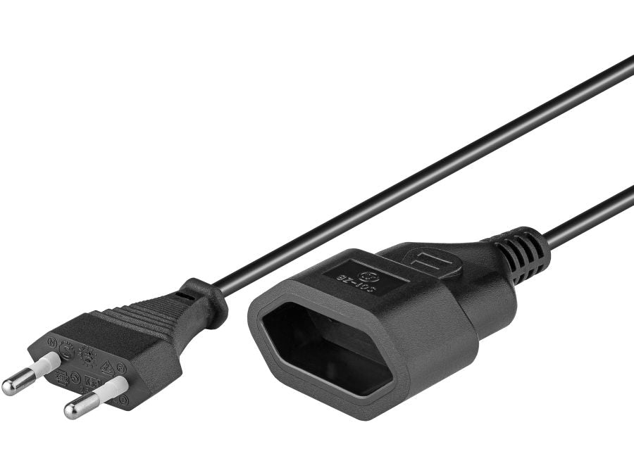 Strømkabel - Euro han til Euro hun, sort (2m)